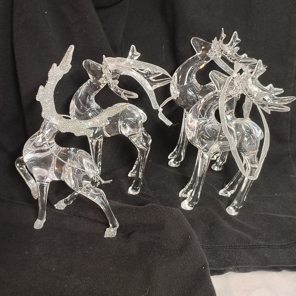 Luxe Habitat Acrylic Reindeer Ornaments Set Of 4 Christmas 5"